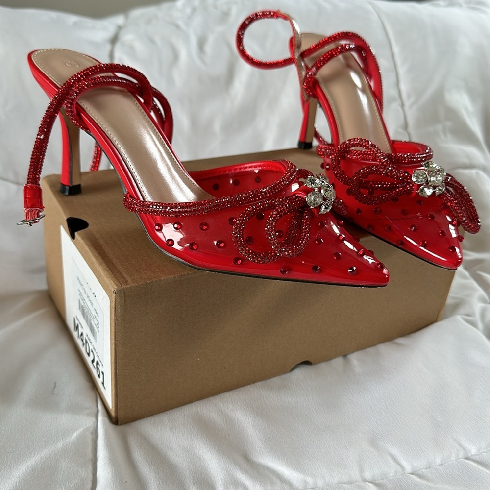 Clear Rhinestone Ankle Strap Pumps Heels